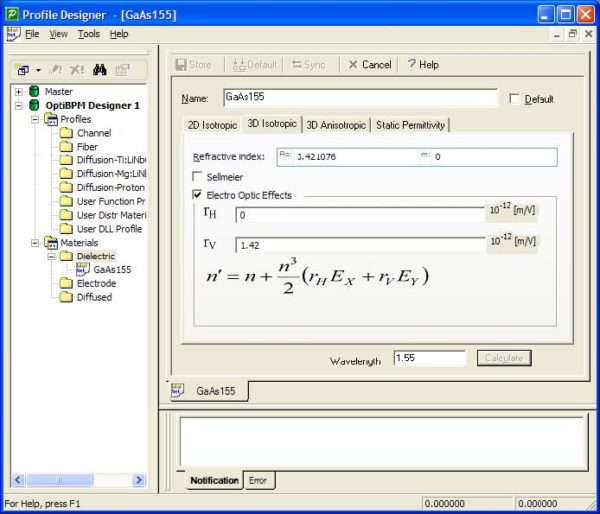 BPM - Figure 2 The refractive index and electro-optic coefficients of material GaAs