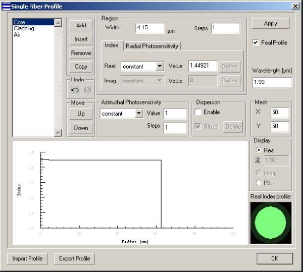 Optical Grating - Single Fiber Profile