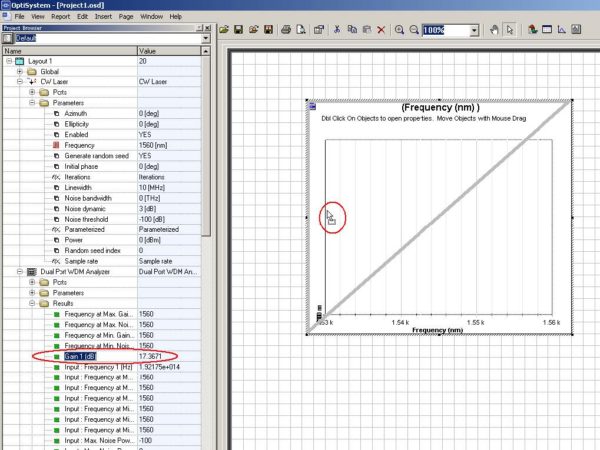 Optical System - Figure 15 -  View of the report page with the Gain result being dropped at the graph